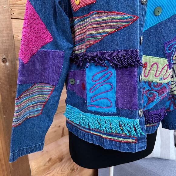 Legacy Denim Patchwork Embroidered‎ Jacket Boho Festival Artsy Small - Picture 6 of 16